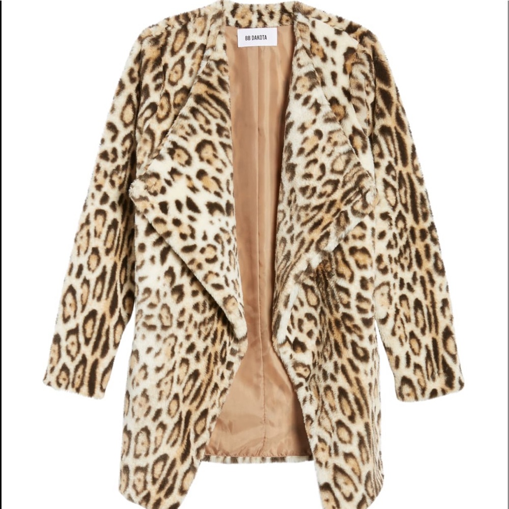 BB Dakota Faux Fur Leopard Animal Print Coat